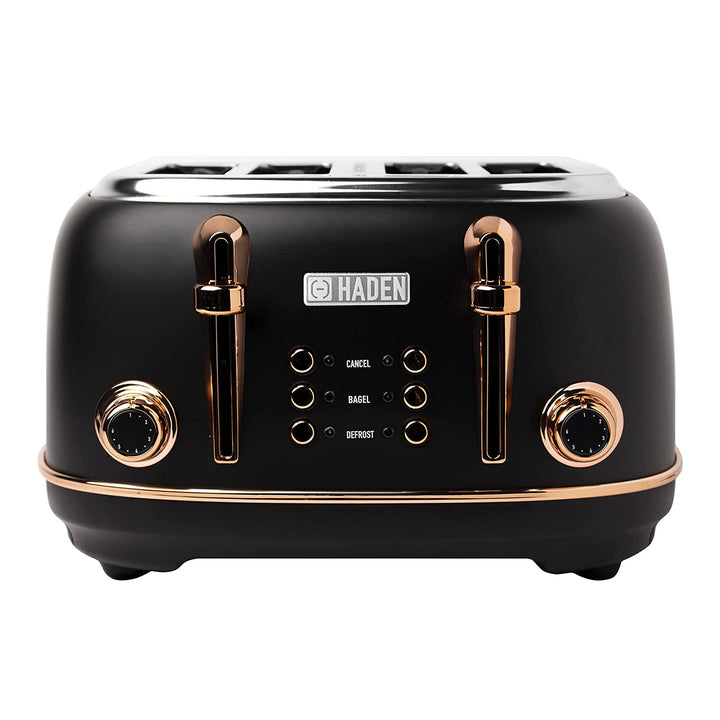 Haden Heritage 4 Slice Wide Slot Toaster & 12 Cup Coffee Maker, Black & Copper
