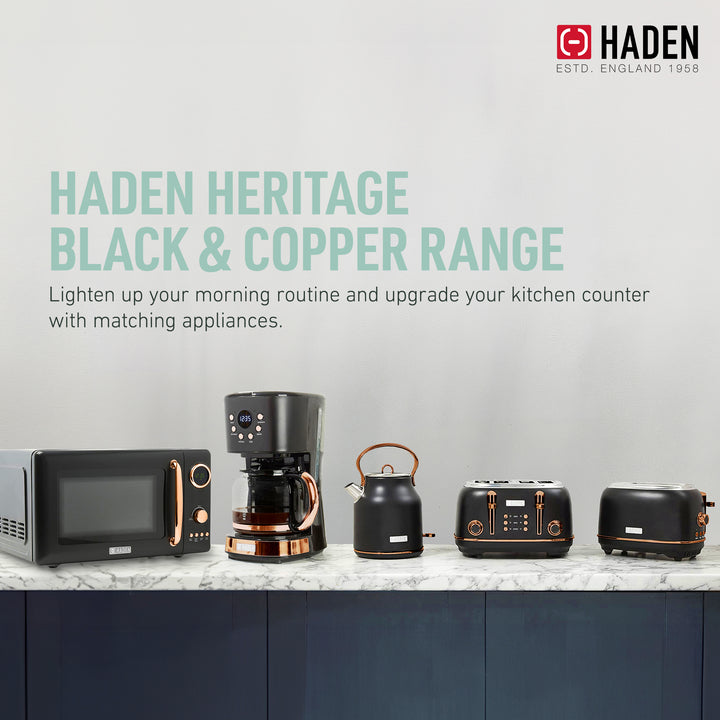Haden Heritage 4 Slice Wide Slot Toaster & 12 Cup Coffee Maker, Black & Copper
