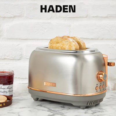 Haden Heritage 2 Slice Wide Slot Toaster & Electric Water Kettle, Steel & Copper