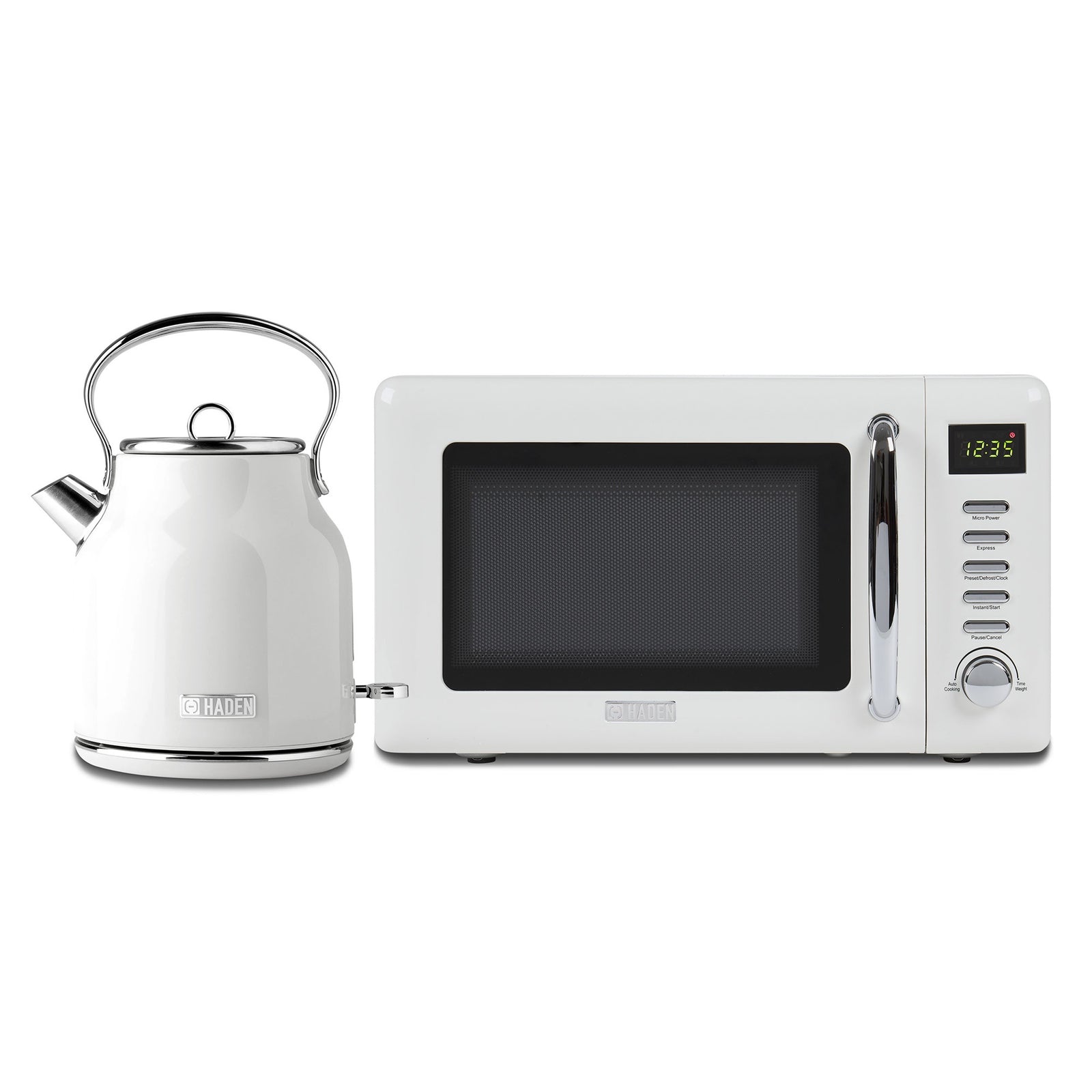 Haden Heritage Compact Microwave & 1.7L Electric Water Kettle, Ivory & Chrome - VMInnovations