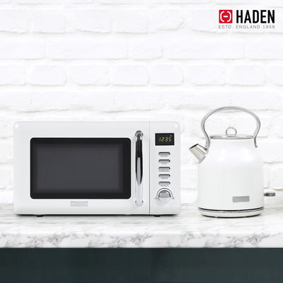 Haden Heritage Compact Microwave & 1.7L Electric Water Kettle, Ivory & Chrome - VMInnovations
