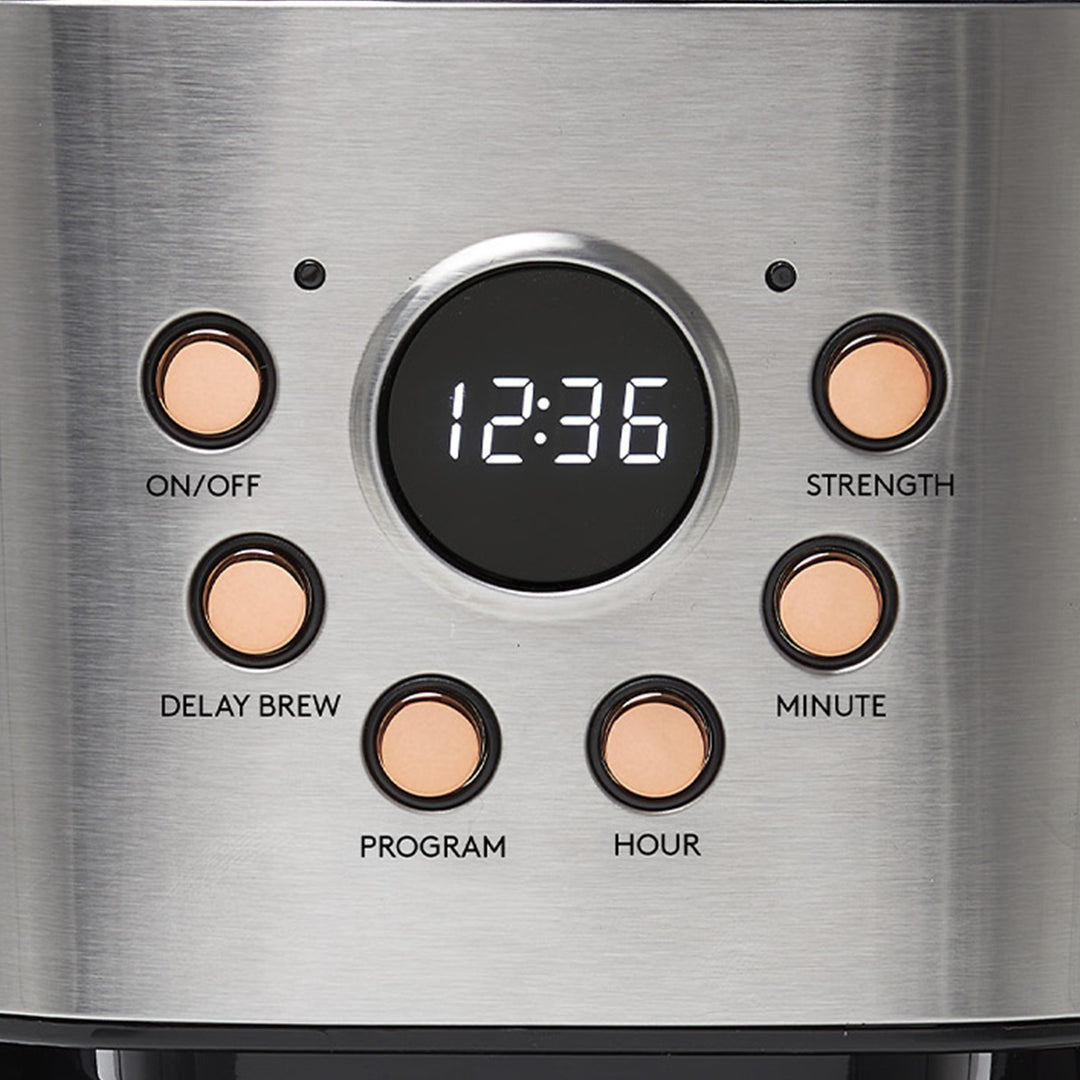 Haden Heritage 12 Cup Coffee Maker & 2 Slice Wide Slot Toaster Set, Steel/Copper