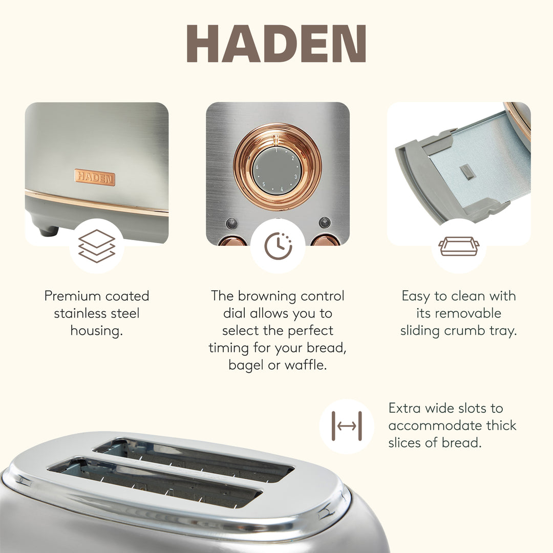 Haden Heritage 12 Cup Coffee Maker & 2 Slice Wide Slot Toaster Set, Steel/Copper