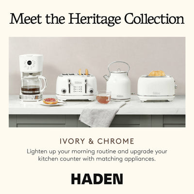 Haden Heritage 4 Slice Wide Slot Toaster & 12 Cup Coffee Maker, Ivory & Chrome - VMInnovations