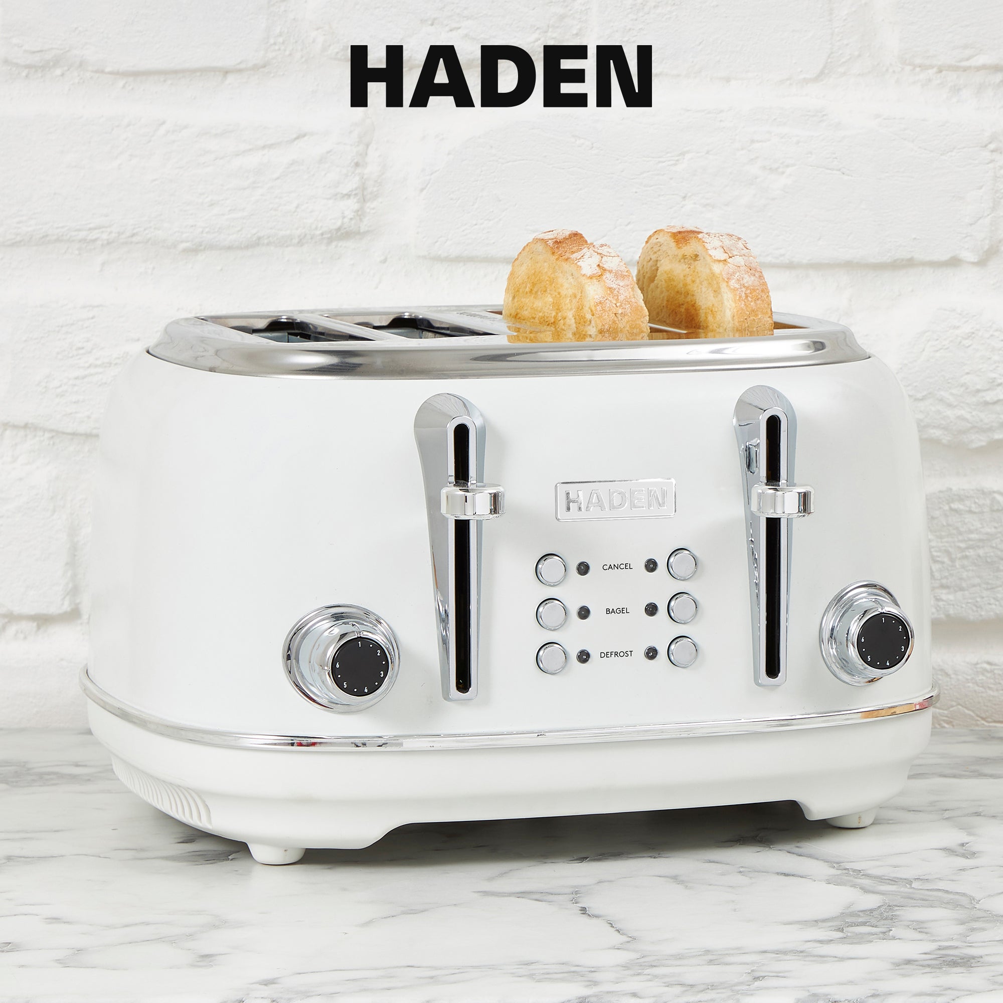 Haden Heritage 4 Slice Wide Slot Toaster & 12 Cup Coffee Maker, Ivory & Chrome - VMInnovations