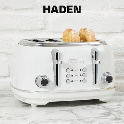 Haden Heritage 4 Slice Wide Slot Toaster & 12 Cup Coffee Maker, Ivory & Chrome - VMInnovations