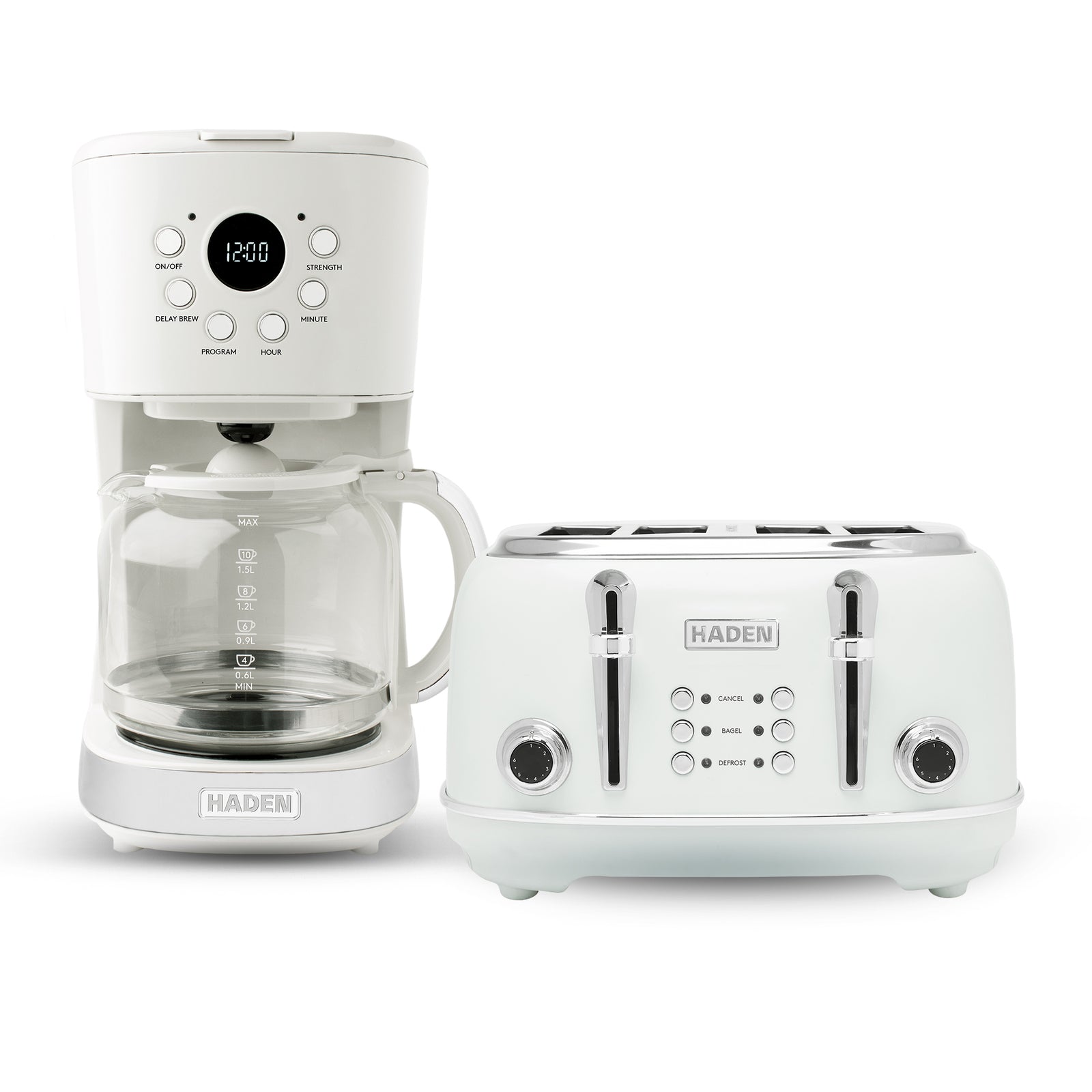 Haden Heritage 4 Slice Wide Slot Toaster & 12 Cup Coffee Maker, Ivory & Chrome - VMInnovations
