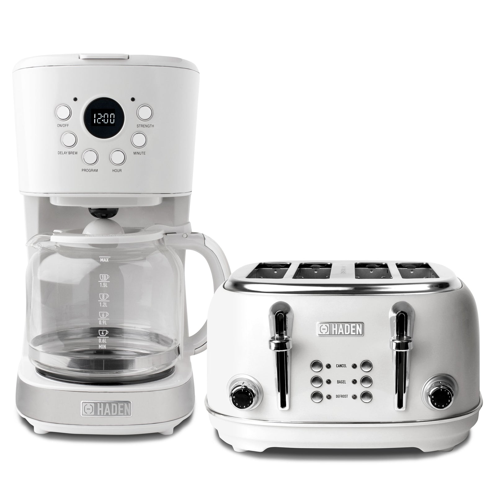 Haden Heritage 4 Slice Wide Slot Toaster & 12 Cup Coffee Maker, Ivory & Chrome - VMInnovations
