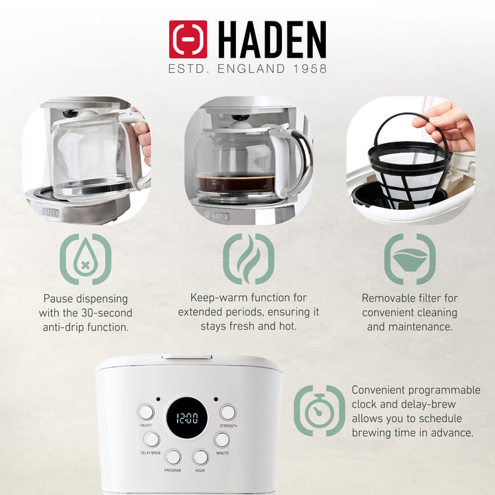 Haden Heritage 4 Slice Wide Slot Toaster & 12 Cup Coffee Maker, Ivory & Chrome