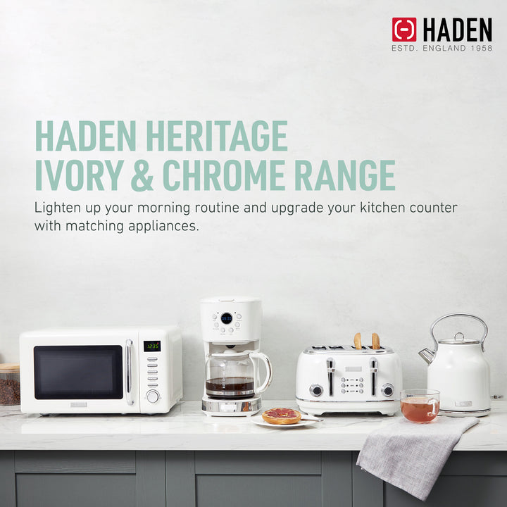 Haden Heritage 4 Slice Wide Slot Toaster & 12 Cup Coffee Maker, Ivory & Chrome