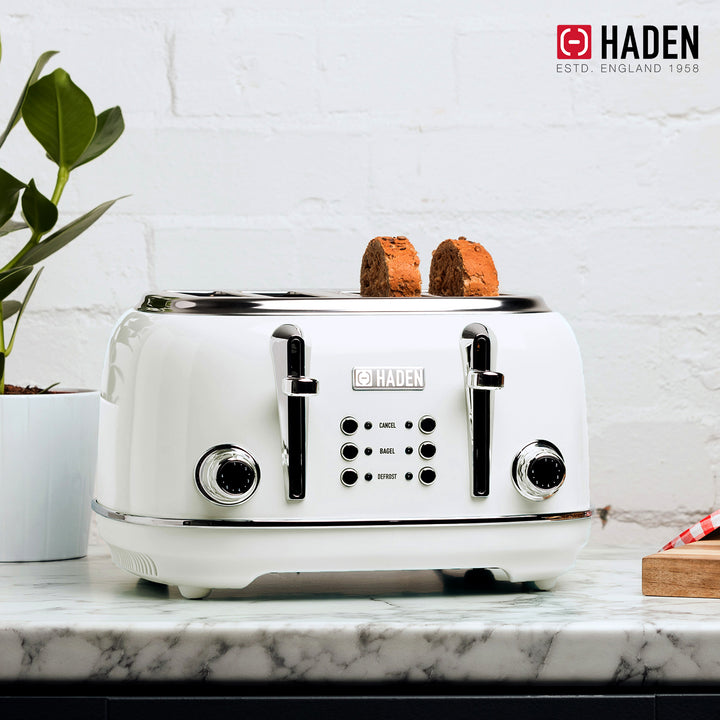 Haden Heritage 4 Slice Wide Slot Toaster & 12 Cup Coffee Maker, Ivory & Chrome