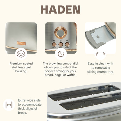Haden Heritage 2 Slice Wide Slot Toaster & Electric Water Kettle, Steel & Copper