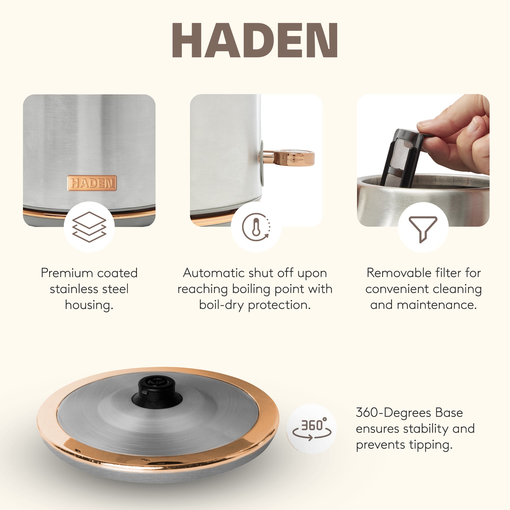 Haden Heritage 2 Slice Wide Slot Toaster & Electric Water Kettle, Steel & Copper