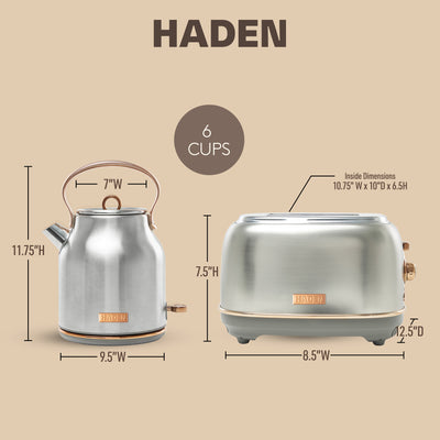 Haden Heritage 2 Slice Wide Slot Toaster & Electric Water Kettle, Steel & Copper