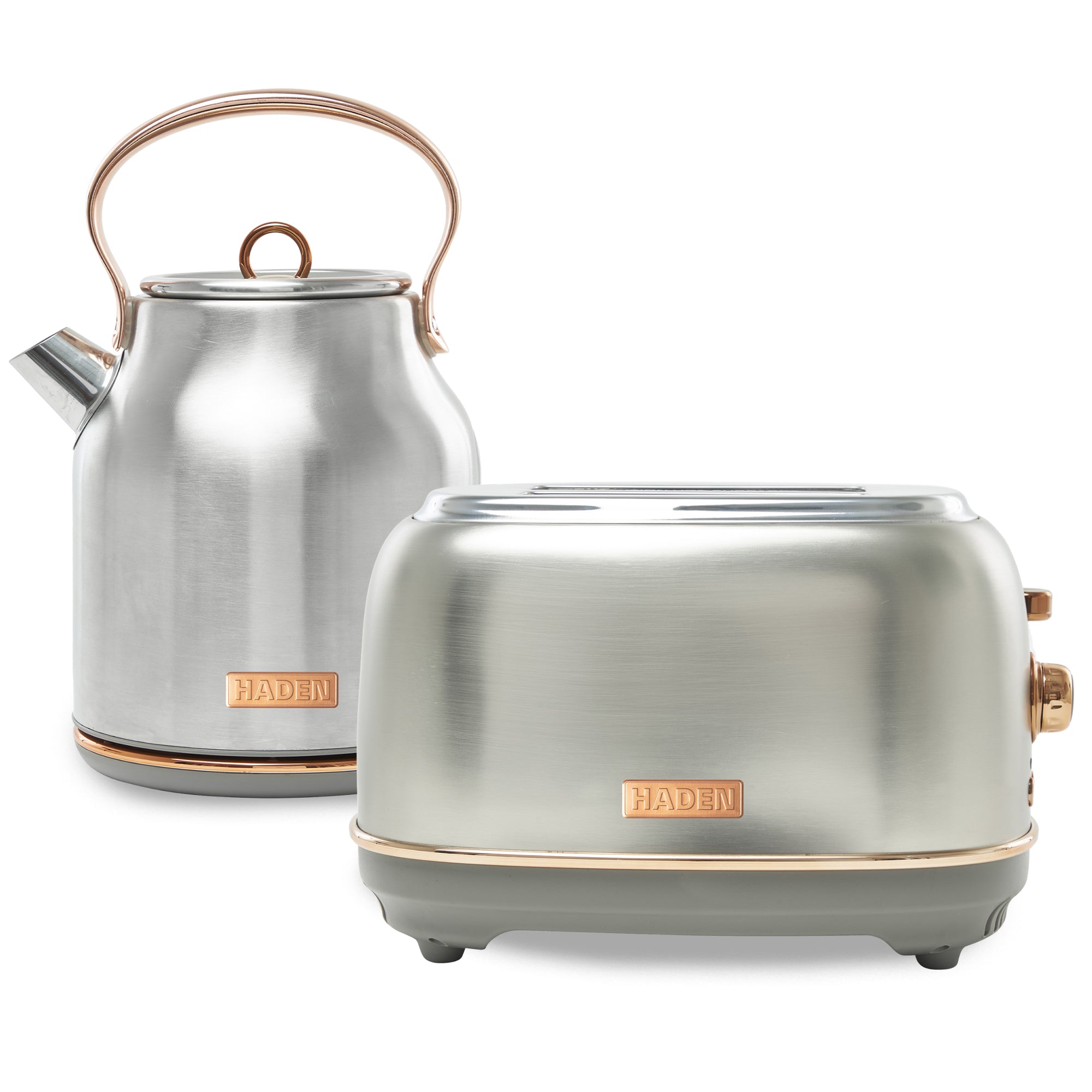 Haden Heritage 2 Slice Wide Slot Toaster & Electric Water Kettle, Steel & Copper