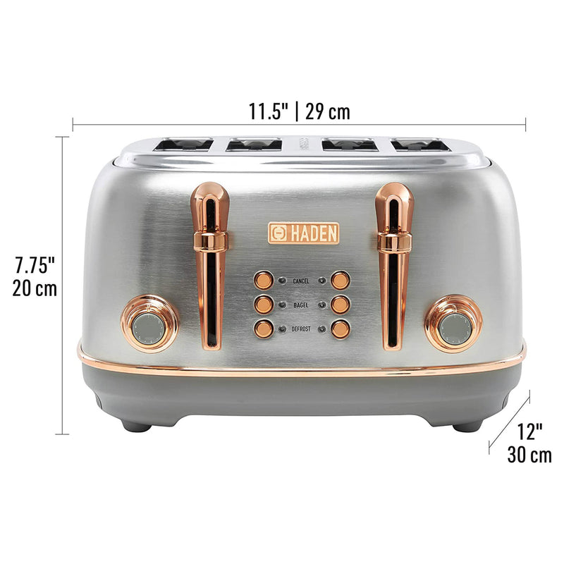 Haden Heritage 4 Slice Wide Slot Toaster & Electric Water Kettle, Steel & Copper