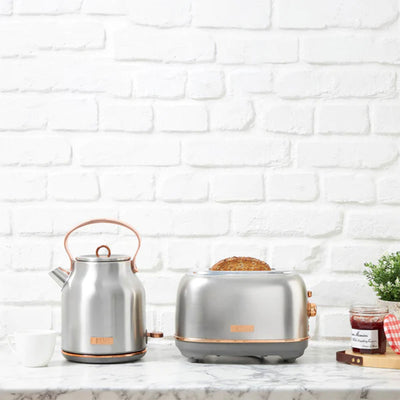 Haden Heritage 4 Slice Wide Slot Toaster & Electric Water Kettle, Steel & Copper