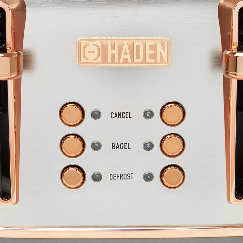 Haden Heritage 4 Slice Wide Slot Toaster & Electric Water Kettle, Steel & Copper