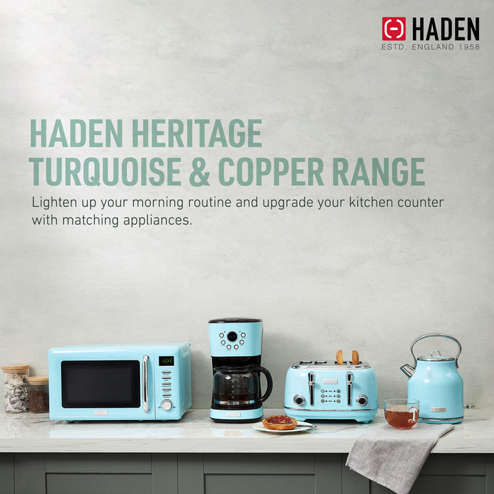 Haden 12 Cup Coffee Maker & Heritage 1.7L Electric Kettle, Turquoise & Chrome