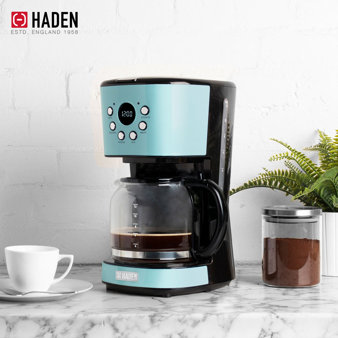 Haden 12 Cup Coffee Maker & Heritage 1.7L Electric Kettle, Turquoise & Chrome