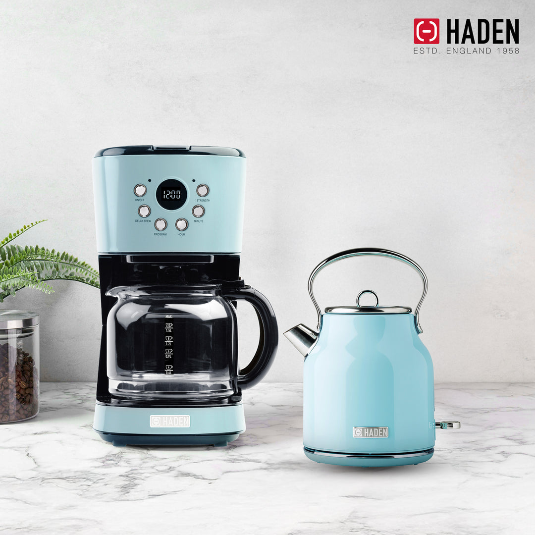 Haden 12 Cup Coffee Maker & Heritage 1.7L Electric Kettle, Turquoise & Chrome