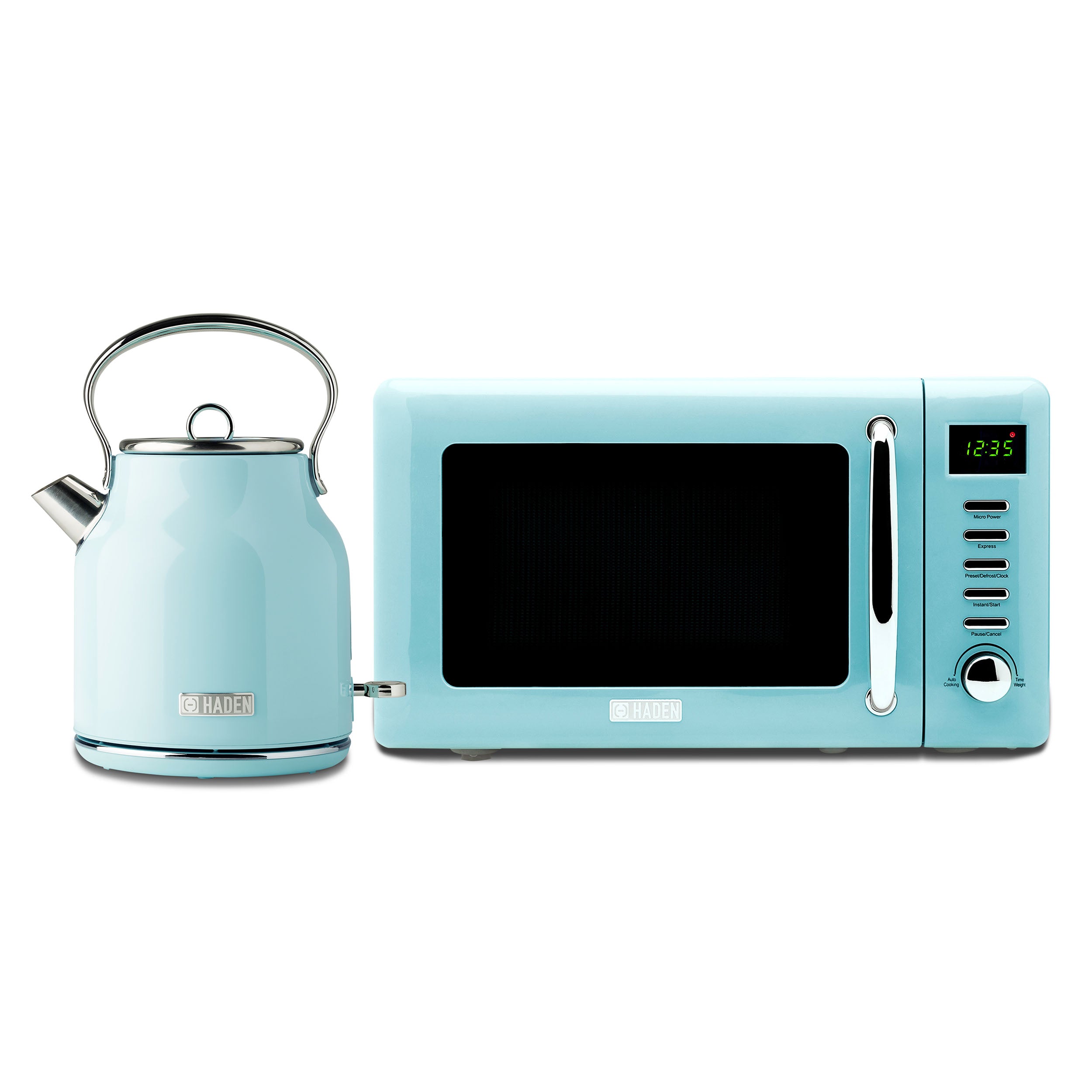 Haden Heritage 1.7L Electric Water Kettle & Compact Microwave Turquoise & Chrome