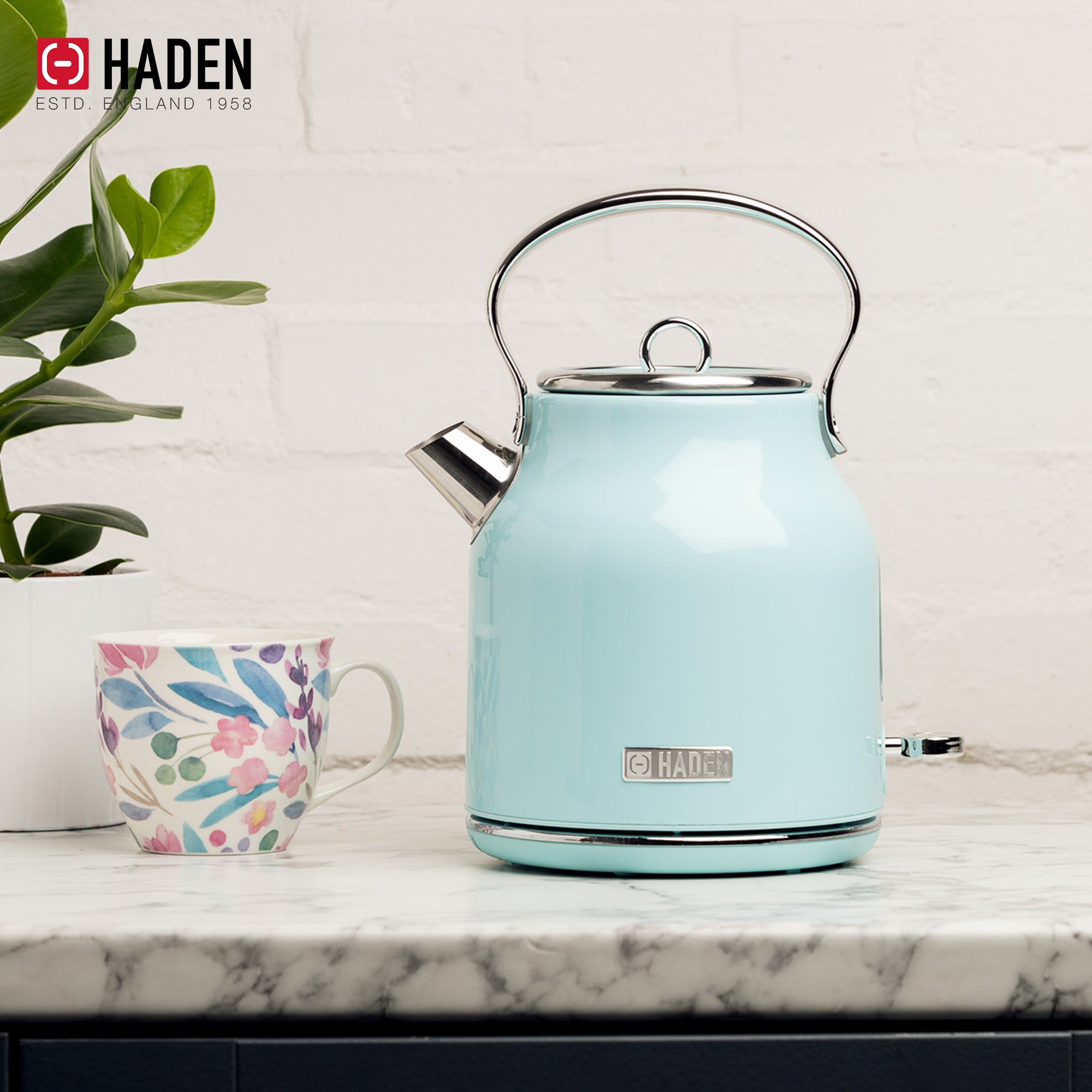 Haden Heritage 1.7L Electric Water Kettle & Compact Microwave Turquoise & Chrome
