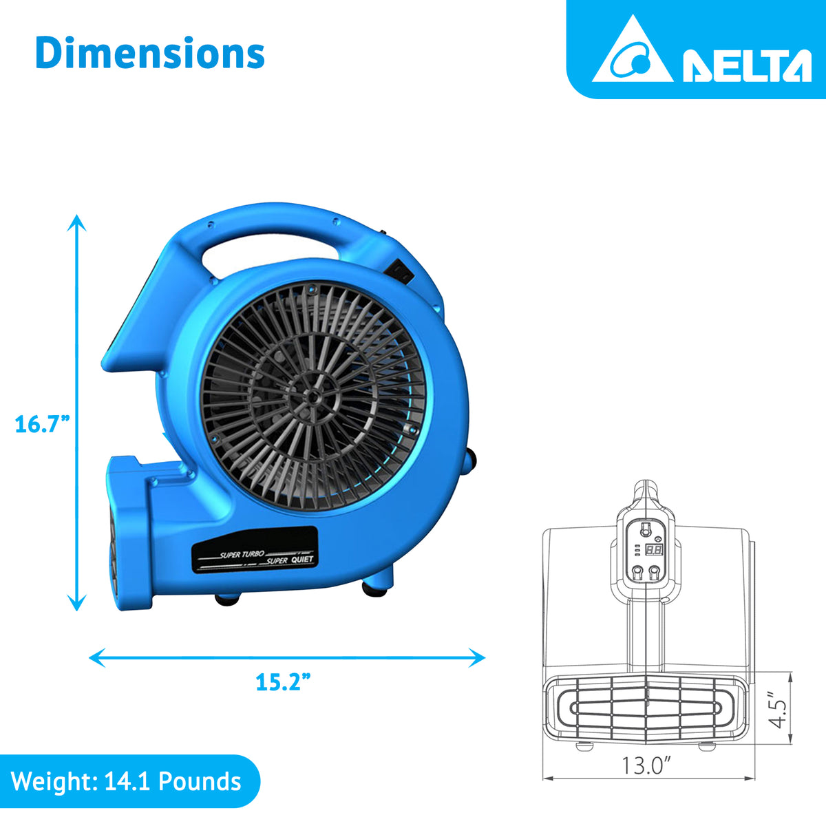 Delta Breez AirMover Powerful 3 Speed Quiet Operation Dryer Fan, 1200 CFM, Blue
