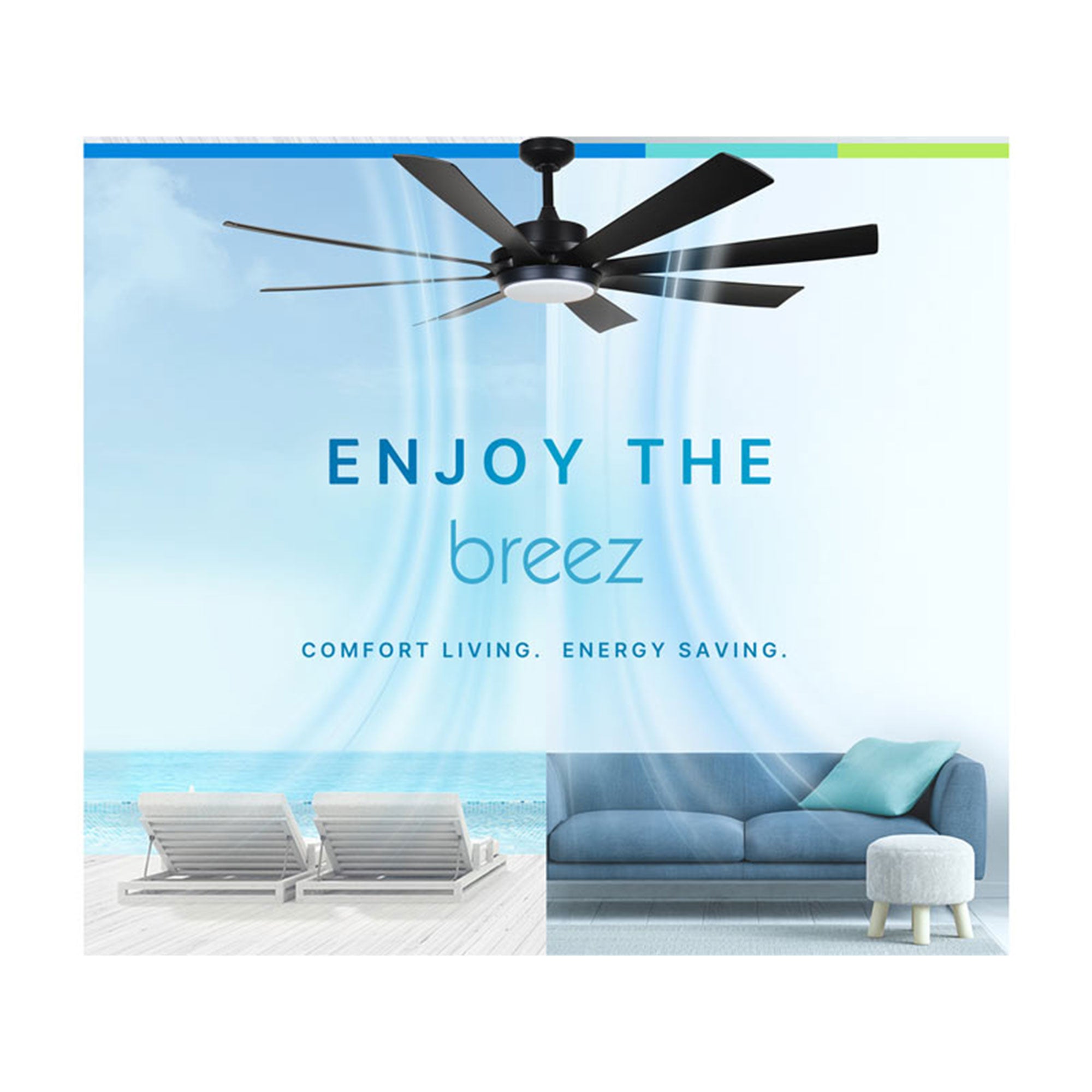 Delta Breez RioVista 60" Ceiling Fan with LED, Remote, Indoor/Outdoor, Black - VMInnovations