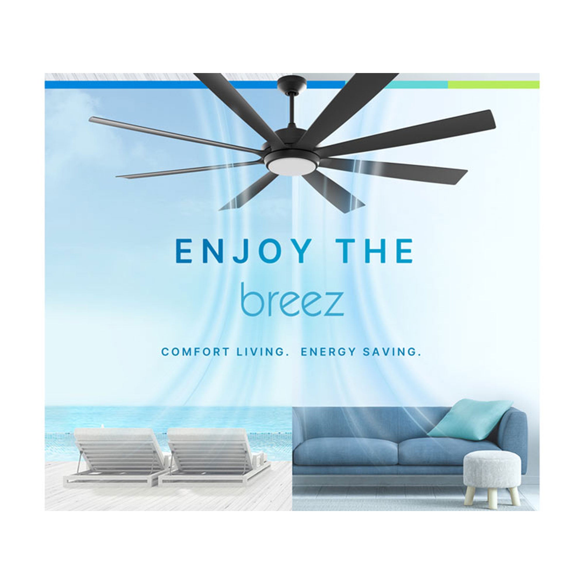 Delta Breez RioVista 72" 8 Blade Ceiling Fan with LED light and Remote(Open Box) - VMInnovations