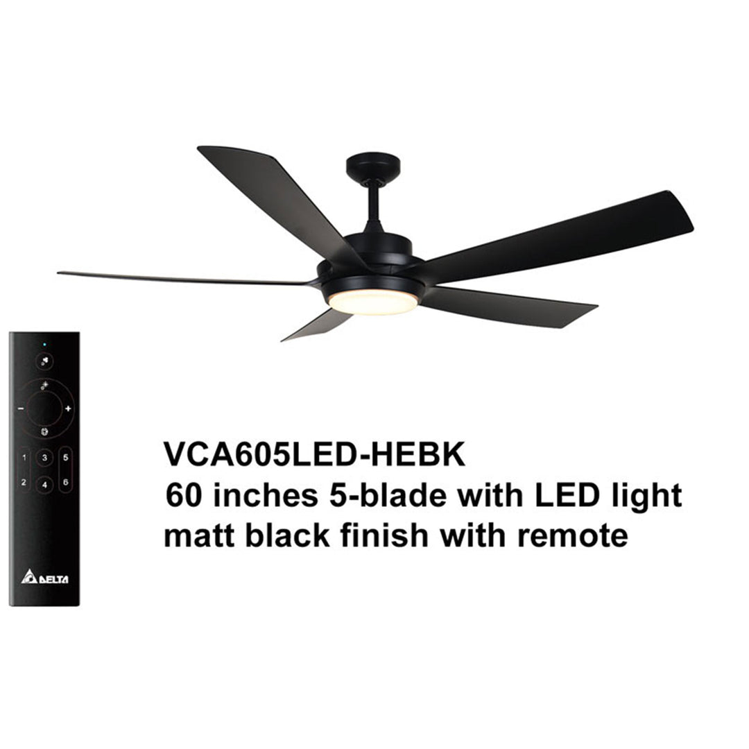 Delta Breez Pleasanton 60" Ceiling Fan w/LED, Remote, Indoor/Outdoor,Black(Used)