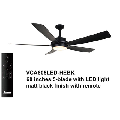 Delta Breez Pleasanton 60" Ceiling Fan w/LED, Remote, Indoor/Outdoor,Black(Used) - VMInnovations