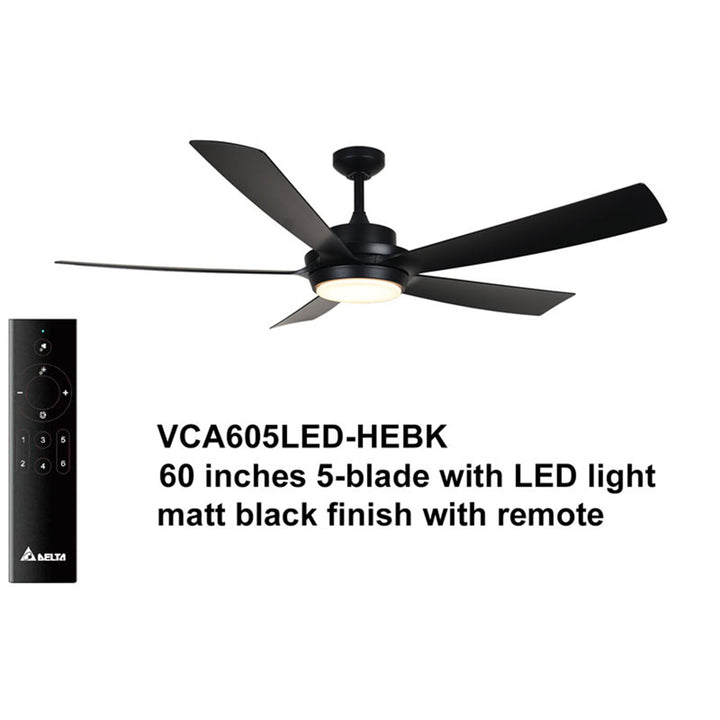 Delta Breez Pleasanton 60" Ceiling Fan w/LED, Remote, Indoor/Outdoor,Black(Used) - VMInnovations