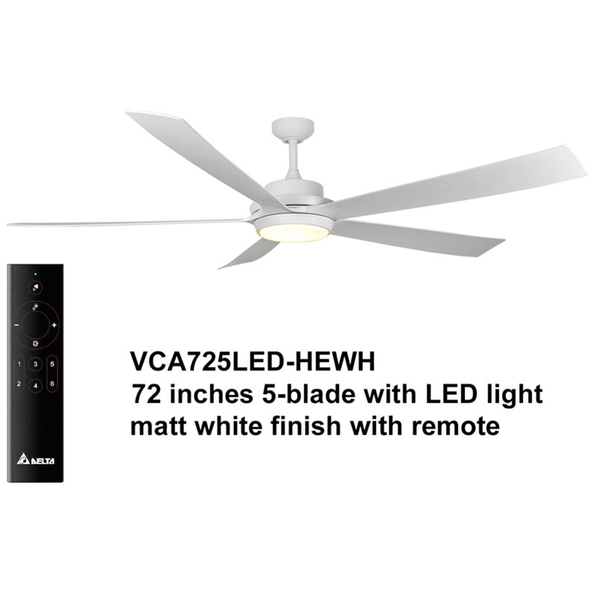 Delta Breez Pleasanton 72" Ceiling Fan with LED, Remote, Indoor/Outdoor, White - VMInnovations