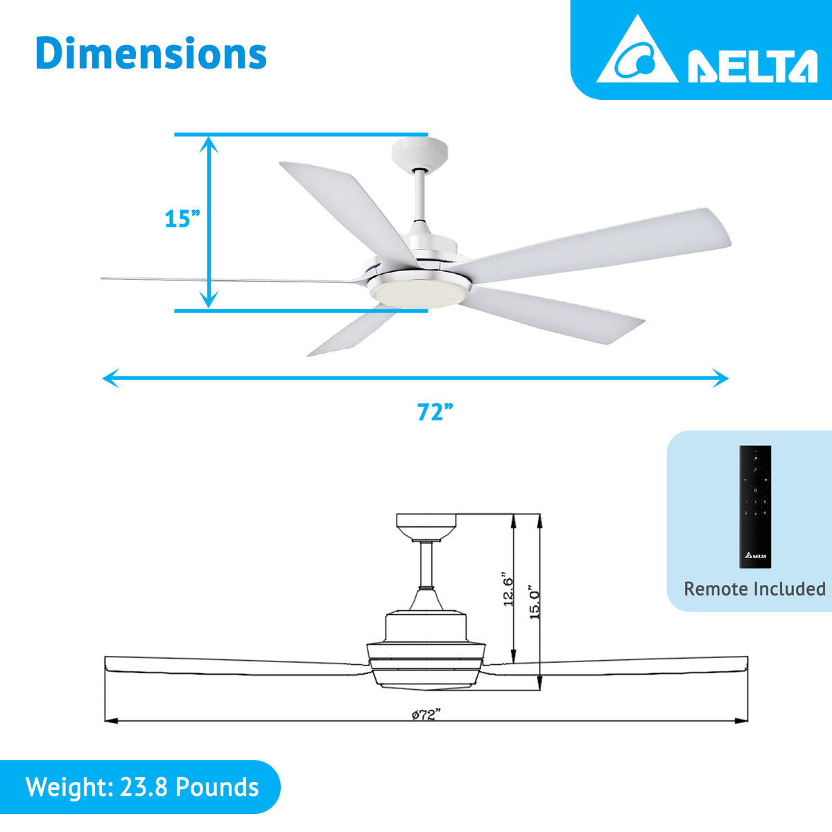 Delta Breez Pleasanton 72" Ceiling Fan w LED, Remote, Indoor/Outdoor(Open Box)