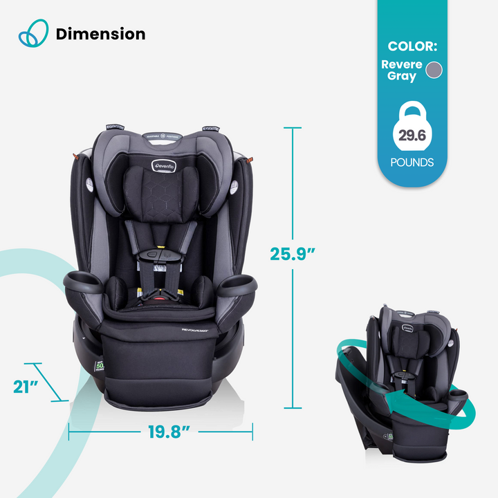 Evenflo Revolve360 Extend Rotational All in 1 Convertible Car Seat, Revere Gray