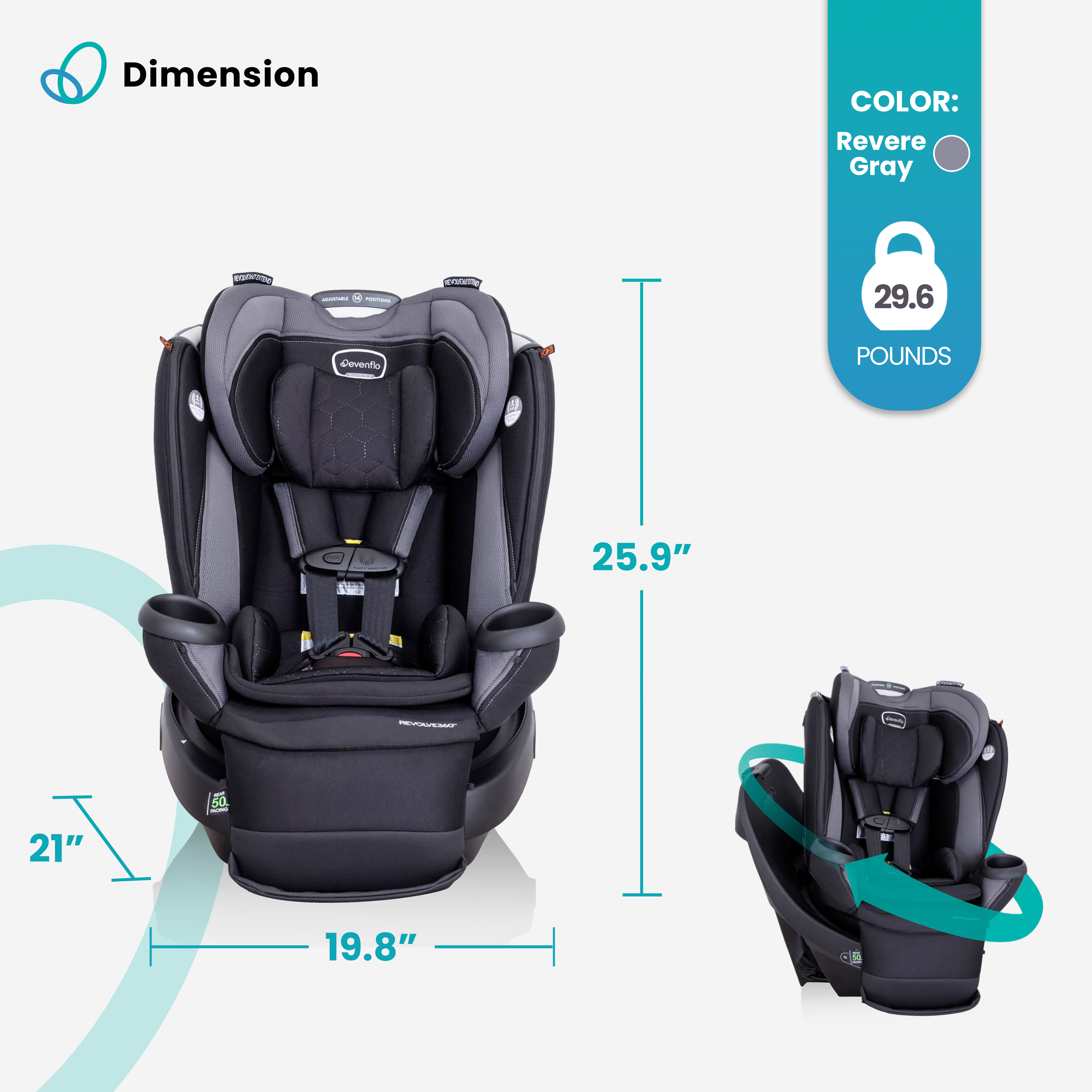 Evenflo Revolve360 Extend Rotational All in 1 Convertible Car Seat, Gray (Open Box)