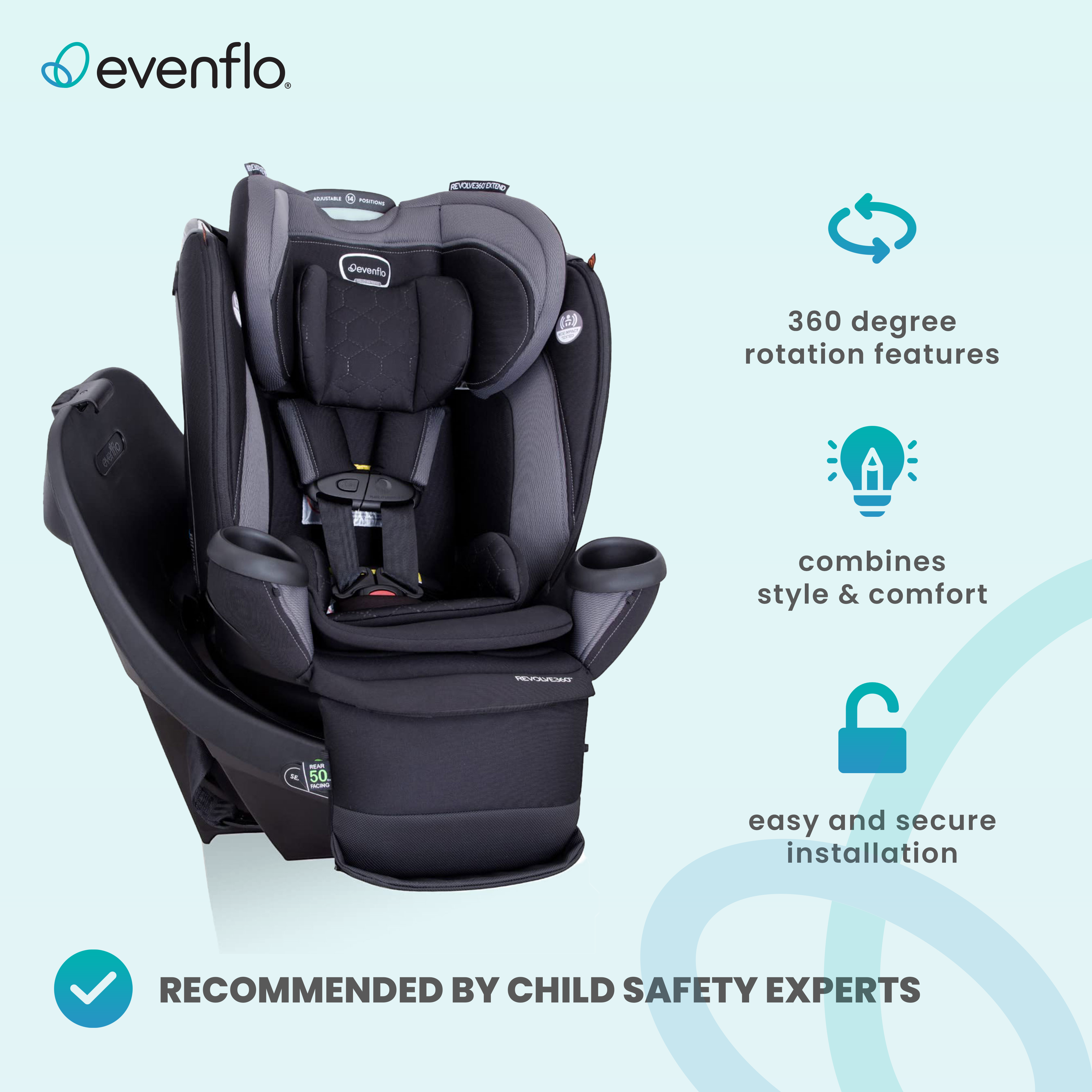 Evenflo Revolve360 Extend Rotational All in 1 Car Seat, Revere Gray (Used)