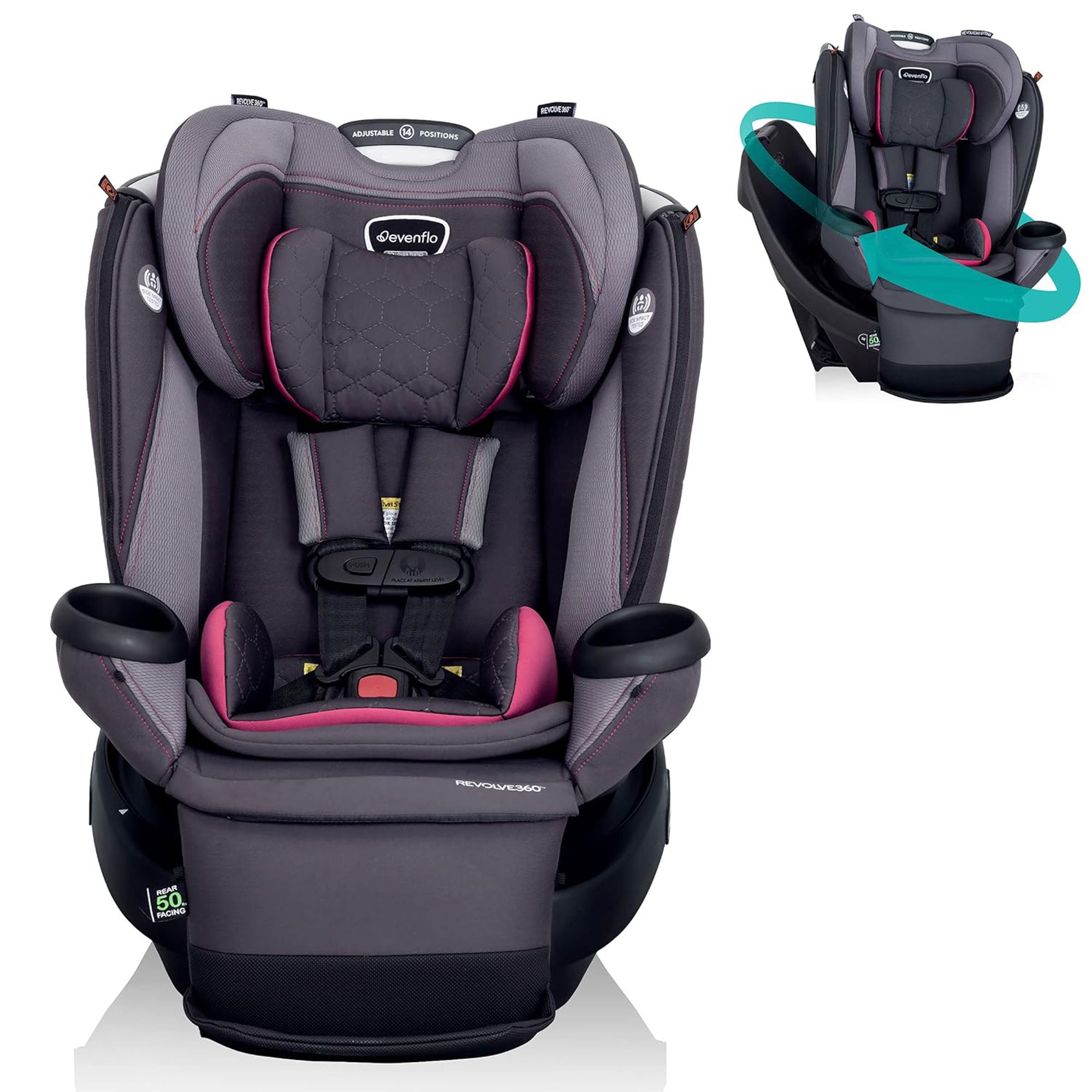 Evenflo Extend Rotational All in 1 Convertible Car Seat, Rowe Pink (Open Box)