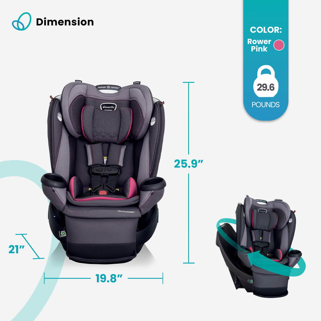 Evenflo Revolve360 Extend Rotational All in 1 Convertible Car Seat, Rowe Pink