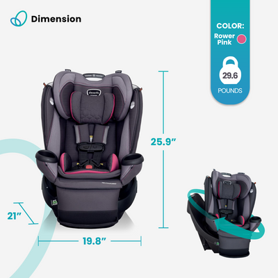 Evenflo Extend Rotational All in 1 Convertible Car Seat, Rowe Pink (Open Box)