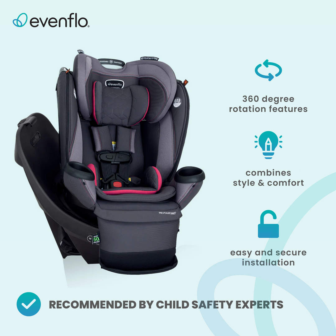 Evenflo Revolve360 Extend Rotational All in 1 Convertible Car Seat, Rowe Pink