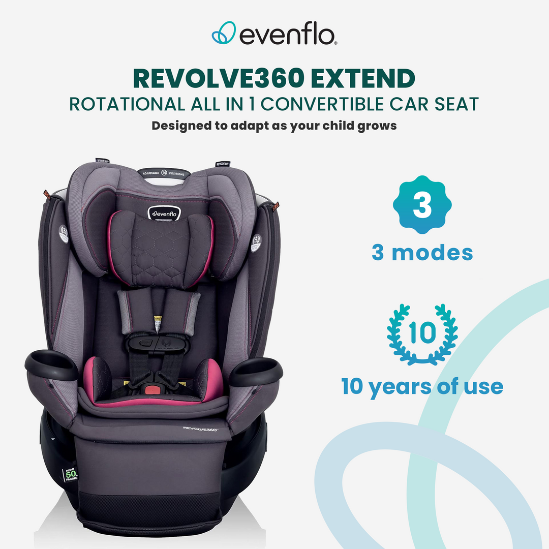 Evenflo Revolve360 Extend Rotational All in 1 Convertible Car Seat, Rowe Pink