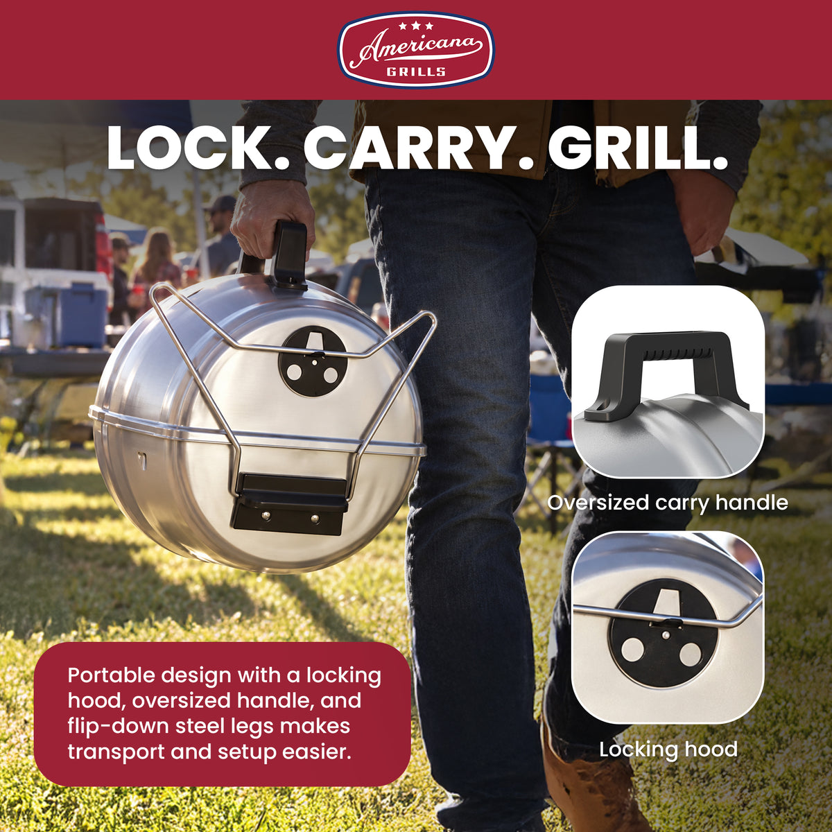 Americana Grills Keg A Que Charcoal BBQ Portable Grill, 186 Square Inch, Silver