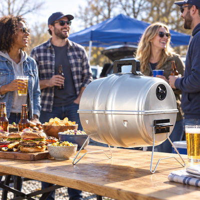 Americana Grills Keg A Que Charcoal BBQ Portable Grill, 186 Square Inch, Silver