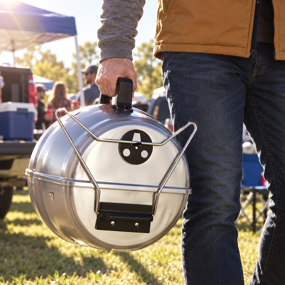 Americana Grills Keg A Que Charcoal BBQ Portable Grill, 186 Square Inch, Silver