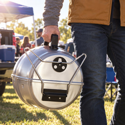 Americana Grills Keg A Que Charcoal BBQ Portable Grill, 186 Square Inch, Silver