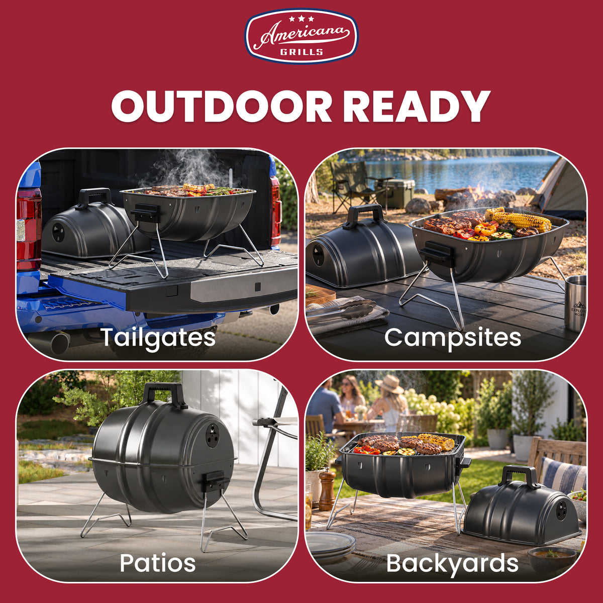 Americana Grills Keg A Que Charcoal BBQ Portable Grill, 186 Square Inch, Black - VMInnovations