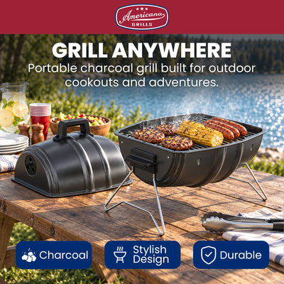 Americana Grills Keg A Que Charcoal BBQ Portable Grill, 186 Square In (Open Box) - VMInnovations
