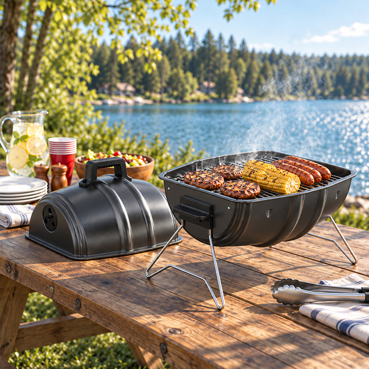 Americana Grills Keg A Que Charcoal BBQ Portable Grill, 186 Square Inch, Black